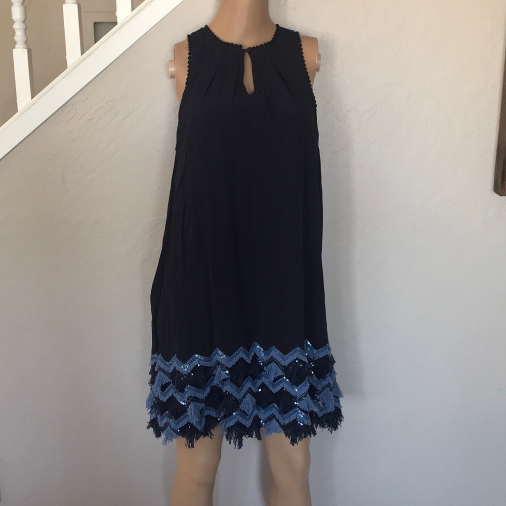 Anthropologie Maeve Navy Dress with Fringe